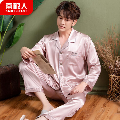 

Antarctic pajamas mens ice silk spring&autumn simulation silk long sleeves can be worn outside the summer Korean casual young students mens home service suits NAS5X20051JD-2 champagne letters