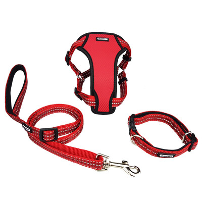 

Suomila reflective dog leash chest strap collar three-piece suit explosion-proof punching telescopic dog chain small dog Teddy pet supplies  red