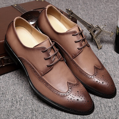 

British men business casual leather shoes carved retro