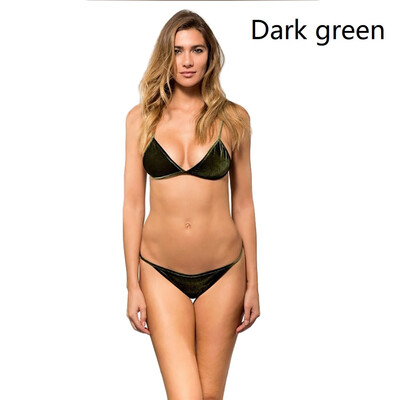 

2018 New Fashion Womens Gold Velvet Bikini Small Fresh Double Sexy Swimsuit Beachwear