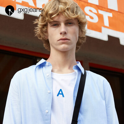 

Gxgjeans mens spring long-sleeved shirt mens youth casual shirt Korean version of the wild jacket ins trend blue