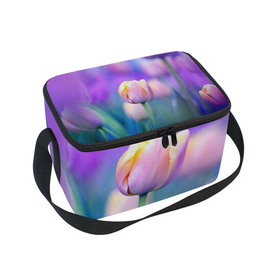 

ALAZA Lunch Box Tulips Purple Insulated Lunch Bag Large Cooler Tote Bagfor Men Women