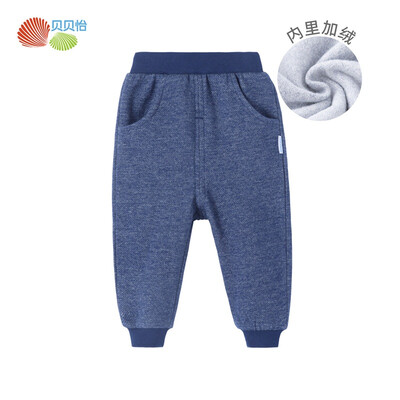 

Beibei Yi boys pants plus velvet warm casual pants 2018 autumn new imitation denim pants 183K245 dark blue 12 months height 80cm