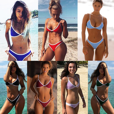 

New Sexy Women Strappy Bikini Set Halter Deep V Neck Backless Low Waist Thong Biquini Swimwear Swimsuit