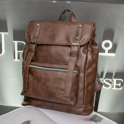 

New pattern fashion Male style Backpack Pu Leather knapsack High-capacity Retro Schoolbag