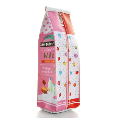 

Pencil case simulation milk carton PU leather pencil case kawaii stationery storage organizer pouch pen bag