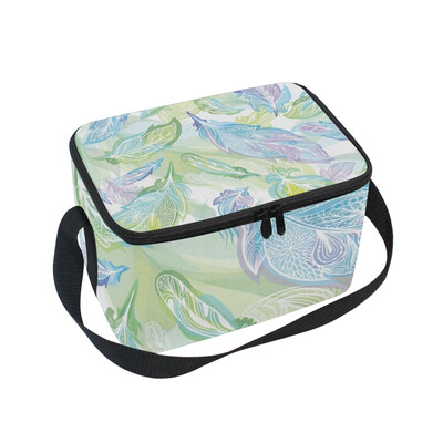 

ALAZA Lunch Box Fresh Decorative Feather Insulated Lunch Bag Large Cooler Tote Bagfor Men Women