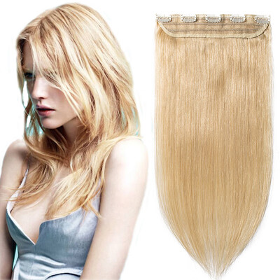 

100 Human Hair 1Pcs Clip In Hair Extensions 16"-24" 15 Colors Can Curly Dyed Washed