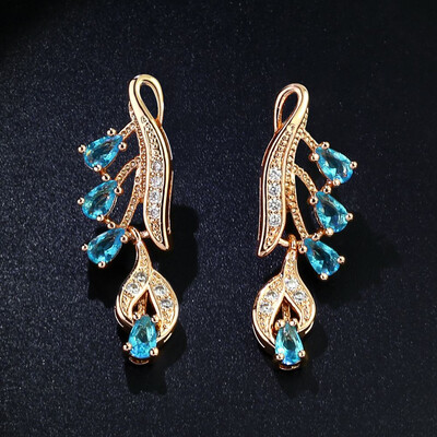 

585 Rose Gold Color Jewelry Dangle Earring Cubic Zircon Water Drop Shape Women Geometric Jewelry Earrings