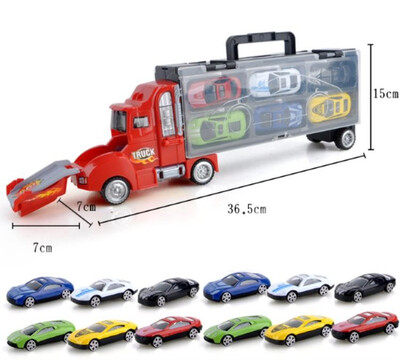 

Childrens toy catapult battle container truck portable storage box with 12 alloy car models