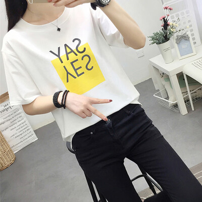 

JOY OF JOY Jingdong Womens 2019 Short Sleeve Fashion T-Shirt Female Korean Small Fresh Tops Letter Print Short Sleeve T-Shirt Women JWTD191799 White L