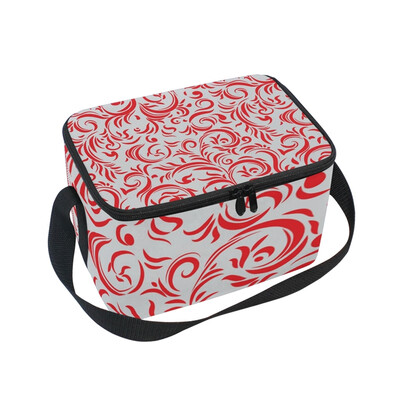 

ALAZA Insulated Lunch Box Retro Red Pattern Lunch Bag for Men Women Portable Tote Bag Cooler Bag