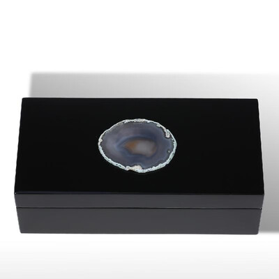

Square Jewelry Box Agate in Primitive Colors --Small Size Wooden Ring Necklace Storage Box Birthday Gifts for Women Black Velvet