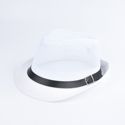 

Fashion Unisex Sun Hat Straw Hat Solid Hollow Out Metal Belt Summer Sunbonnet Trilby Fedora Beach Panama Hat