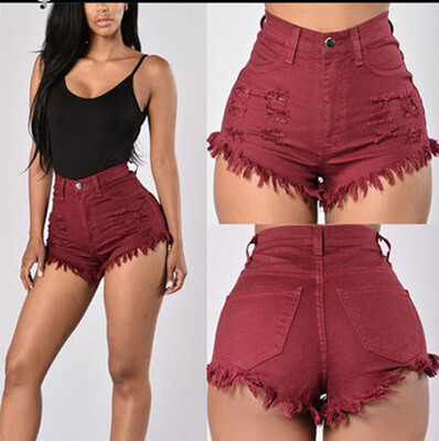 

3 Colors S M L XL 2019 Womens Fashion Sexy High Waist Slim Fit Shorts Jeans Pants Hole Denim Trousers