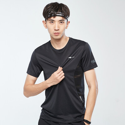 

Hongxing Erke fitness clothing mens tights quick-drying short-sleeved training base running short T-shirt loose sports shirt 51219119011 double dyed black 2XL