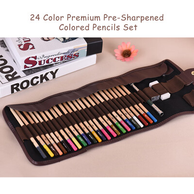 

24 Color Premium Pre-Sharpened Colored Pencils Set Art Sketching Drawing Painting Supplies with Portable Roll-Up Canvas Wrap Case