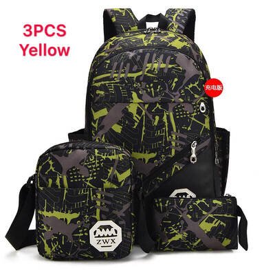

3PSC Casual Backpack External USB port Charge Laptop Crossbody Bag Shouder Bag School Backpack Large Capacity Outdoor Backpack