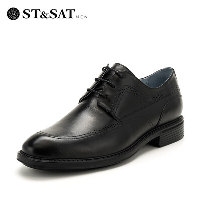 

Saturday Mens Shoes ST&SAT Cow Leather Lace Business Dress Comfortable Breathable Leather Shoes SS81124225 Black 39