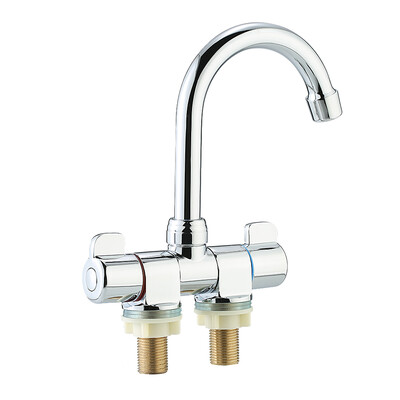 

Foldable RV Faucet Rotating Two Handle DeckWall Mounted RV Kitchen Faucet Hot&Cold Water Mixer Tap for Motorhome Travel Trail