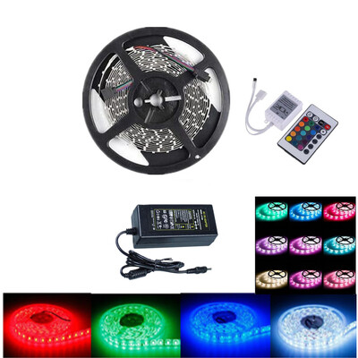 

OMTO Flexible 12V Light LED Strip IP-44 Ul Listed Power Supply SMD 5050 RGB with 24 Key IR Controller Bedroom Sitting Room 5M