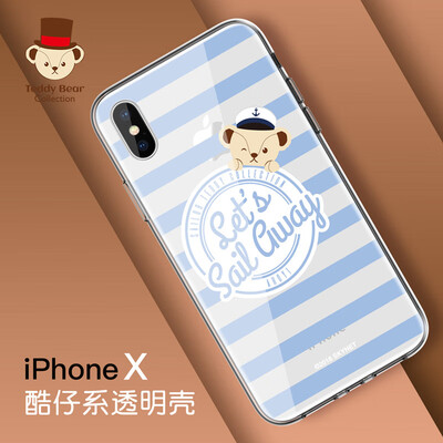 

Teddy Collection Apple xxs Mobile Shell iPhonexxs Cartoon Cover All Inclusive Transparent Silicone Anti-fall Soft Shell Navy Teddy