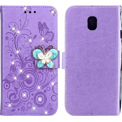 

MOONCASE Samsung Galaxy J5 2017 Butterfly Rhinestone Embossed Leather Case - Purple