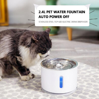 

24L Pet Water Fountain Auto Power Off Stainless Steel Top LED Automatic Electric Drink Dispenser Bowl with Clear Water Level Wind