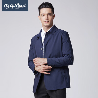 

Goldlion 2019 spring new mens windproof stiff collar lapel business casual jacket coat hidden blue L