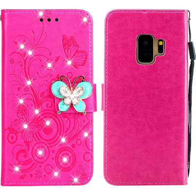 

MOONCASE Samsung Galaxy S9 Butterfly Rhinestone Embossed Leather Case - Red