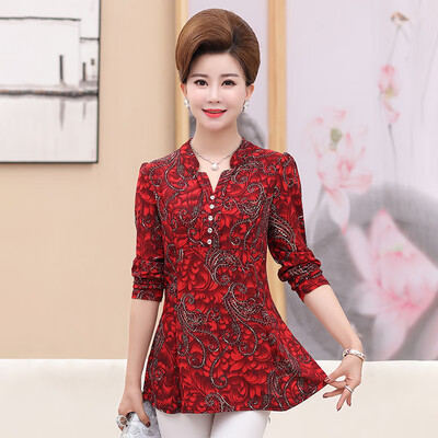 

Yu Zhaolin 2019 new middle-aged womens long-sleeved T-shirt mother loaded spring&autumn clothes shirt bottoming shirt YWMM191342 red 3XL