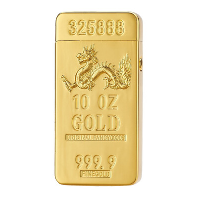 

USB Rechargeable Electronic Hit Fire Machine Windproof Flameless Metal Smoking Cigarette Lighters of Gold Brick Gold Bar Style wit