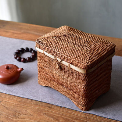 

Handmade Rattan Woven Tea Cake Tea Ware Storage Box Food Container Picnic Basket