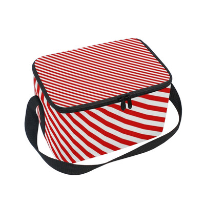 

ALAZA Insulated Lunch Box Red Stripe Printed Lunch Bag for Men Women Portable Tote Bag Cooler Bag