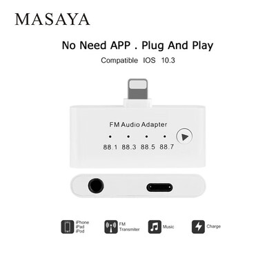 

3X For Lightning FM Aduio Transmitter Kit Aux Headphone 3 in 1 Adapter for iPhone 8plus 6 6s 6plus 7plus ipad ipod