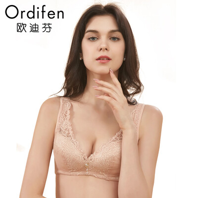 

Ou Difen no steel ring bra 2019 spring&summer new underwear large size vest bra adjustment received by the side of the breast lace gathered bra XJ8507 powder gray 3475B