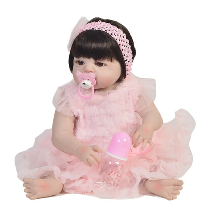 

Realistic 58 cm Reborn Babies Boy Full Silicone Vinyl Body 23 Newborn Dolls Wear Red Bib Bonecas Brinquedo Christmas Gifts