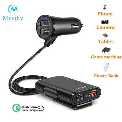 

Mzxtby 52W 8A QC30 Car Charge 4 USB Parts with Extension Cord Cable for Back Seat Charge With A Clip for iPhone Xiaomi Huawei