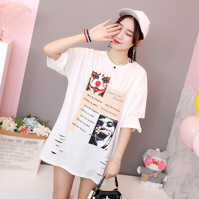 

JOY OF JOY Jingdong Womens 2019 Summer New Medium Long Loose Print T-Shirt Women JWTD191480 White M