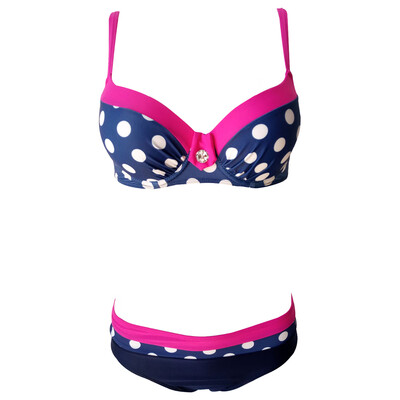 

Women Bikini Set Swimwear Swimsuit Stripe Dot Print Contrast Push Up Underwire Padded Two Piece Bathing Suit
