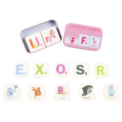 

Flash Card Jigsaw Puzzle with Storage Box Shape Animal Fruit Alphabet Cognition Intelligence Early Educational Toy for Infant Todd