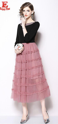 

M L XL 2XL 3XL elegant new autumn 2018 long maxi dress women 34 sleeve large size knitted black pink slim A line ankle length