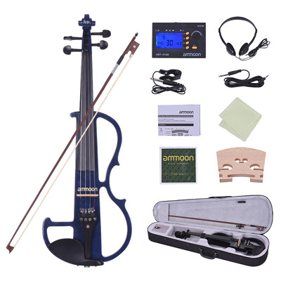 

ammoon Full Size 44 Solid Wood Electric Silent Violin Fiddle Style-2 Ebony Fingerboard Pegs Chin Rest Tailpiece with Bow Hard Cas