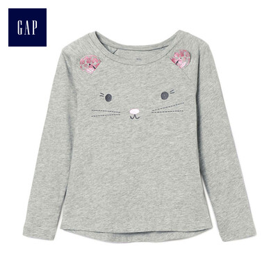 

GAP flagship store female cotton small animal pattern long sleeve round neck T-shirt 356407 light gray 3YRS