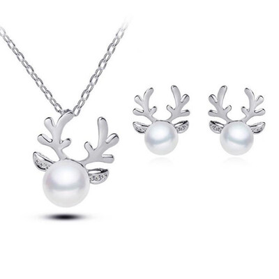 

Fashion New Exquisite Antlers Crystal Simulated Pearl Necklace Or Earrings Fashion Jewelry for Women
