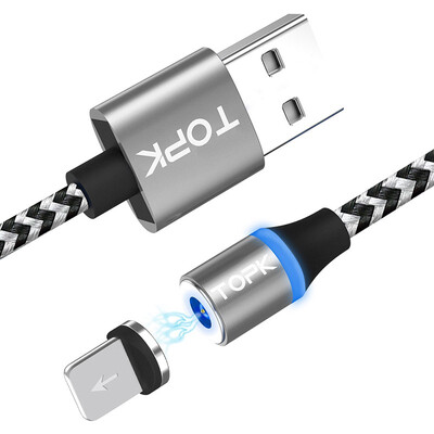 

TOPK 1M&2M R-Line3 Magnetic USB iPhone Cable Nylon Braided LED Indicator Magnet USB Charge Cable for USB iPhone Phones