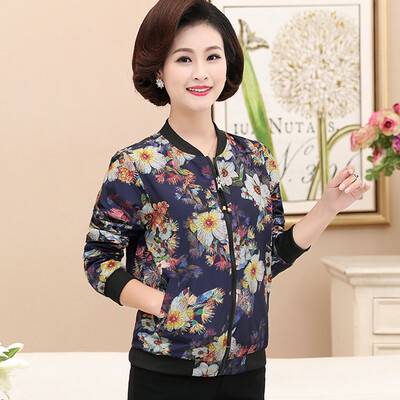 

Yu Zhaolin 2019 new middle&old aged womens autumn loose large size shirt mother loaded spring&autumn casual jacket YWMM191326 blue flower with green bottom flower XL