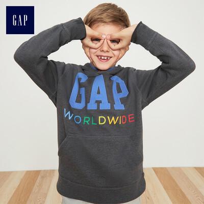 

GAP flagship store childrens clothing boy plus velvet hoodie sweater printed casual blouse 399987 carbon gray 130cm M