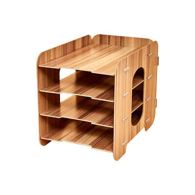 

4 Compartments Desktop File Organizer Sorter Wood Document Holder Storage Shelf for Office School