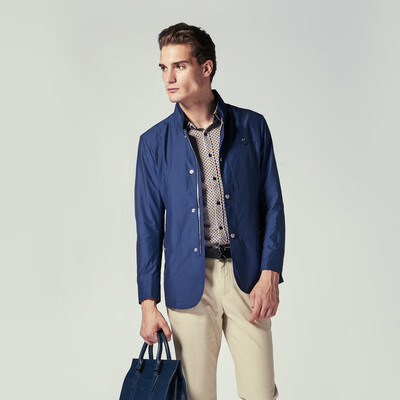 

Jinba mens clothing K-Boxing stand collar business jacket male spring jacket mens casual long version of the jacket male BKZL1189 deep blue 185